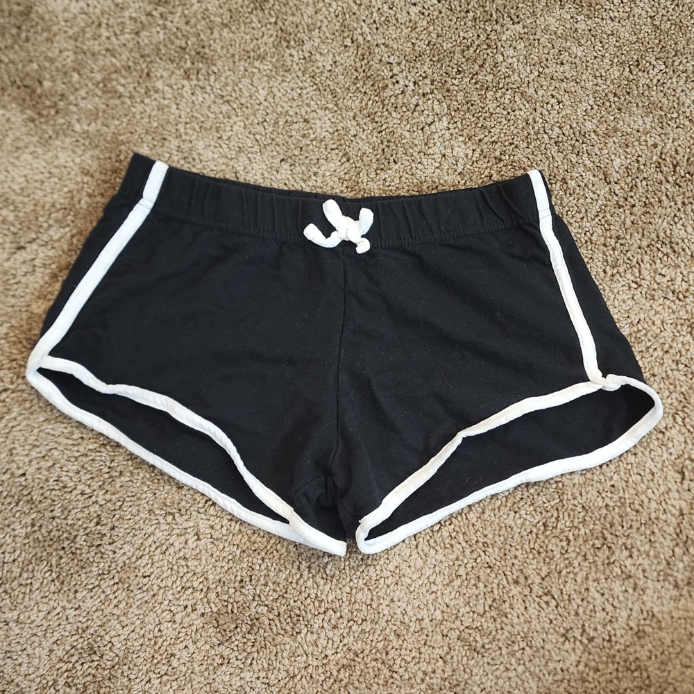 Studio Black and White Athletic Shorts with Curved Hem